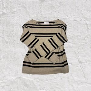 Evereve Sweater Women's XS Striped Knit Boat Neck Long Sleeve Tan Black